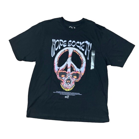 NWT NEFF Hope Society Men’s Graphic T-shirt Peace Sign + Skull in Black … - Picture 1 of 5